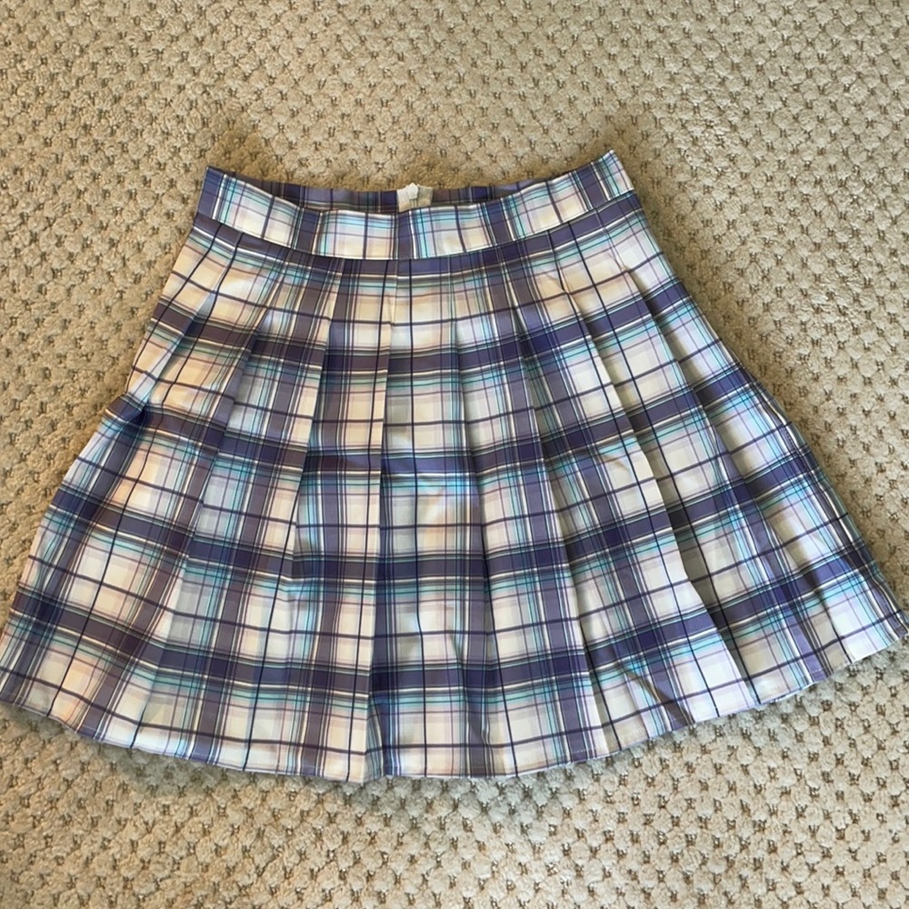 Tartan zip back mini pleated skirt
